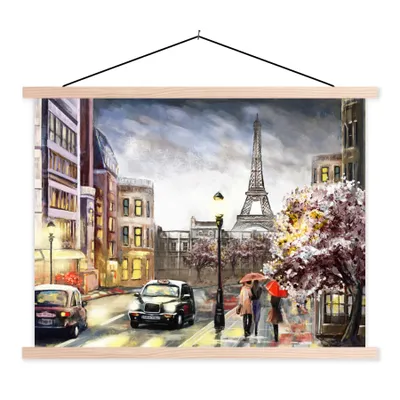 Produktbild von MuchoWow® Textilposter Gemälde - Paris - Frankreich - Öl 40x30 cm mit holzfarbenen Rahmen - Bilder