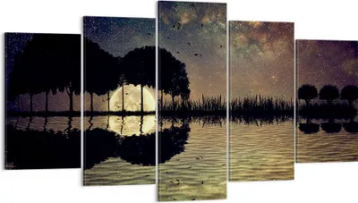 Produktbild von Bild auf Leinwand - Leinwandbild - See Nacht Wasser - 160x85cm - Wand Bild - Wanddeko - Wandbilder - Leinwanddruck - Bilder - Kunstdruck - Wanddekoration - Leinwand bilder - Wandkunst - EA160x85-3753