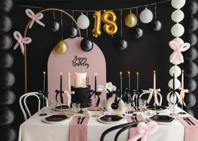 Produktbild von Ballongirlande '18' 260x32cm Schwarz / Gold / Weiß