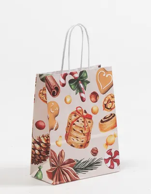 Produktbild von Papiertragetasche Kordel, "Weihnachtsleckereien", 18+8x22 cm, 25 Stück