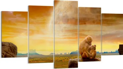 Produktbild von Bild auf Leinwand - Leinwandbild - Affen Mutter Natur Berg - 160x85cm - Wand Bild - Wanddeko - Leinwanddruck - Bilder - Kunstdruck - Wanddekoration - Leinwand bilder - Wandkunst - EA160x85-2287