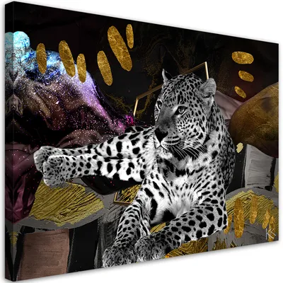 Produktbild von Leinwandbild Leopard Abstraktion bunt 120x80 Feeby Schwarz-Weiß bild für die wand bereit zum aufhängen