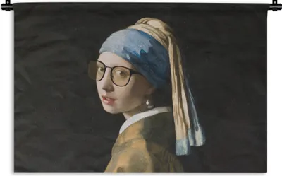 Produktbild von MuchoWow® Wandteppich Wandbehang Das Mädchen mit dem Perlenohrring - Vermeer - Brillen 150x100 cm Tapisserie Dekoration Wandtuch - Waschbar - Tapisserien - Wand-Decke