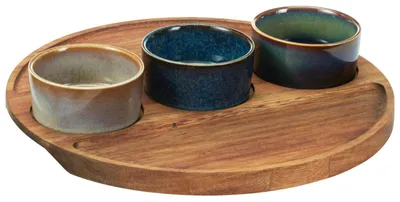 Produktbild von Excellent Houseware Servierbrett - inkl 3x Tabletts - D25 cm - Akazienholz - Getrankebrett - Tapas