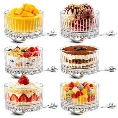 Dessertschalen 230 ml, 6er Set, Glas, gestreift, stapelbar