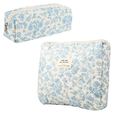 Image de 1 trousse à crayons et 1 trousse de maquillage, pochette de rangement à motif floral, sac en coton