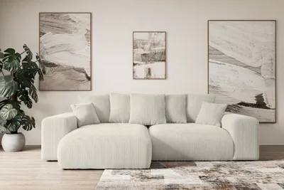 Produktbild von Ecksofa mit Schlaffunktion und Bettkasten ESKAR-L -266x176x72 cm Cremeweiß- Corner Sofa Bett Eckcouch Couch L-Form Schlafcouch Ausziehbar Wohnlandschaft Schlafsofa Cauchsofa