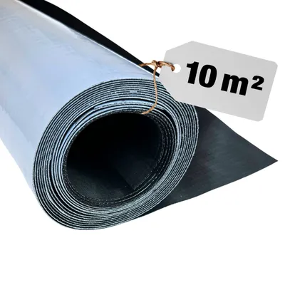 A rolled-up sheet of material, likely roofing or waterproofing membrane, with a tag attached.