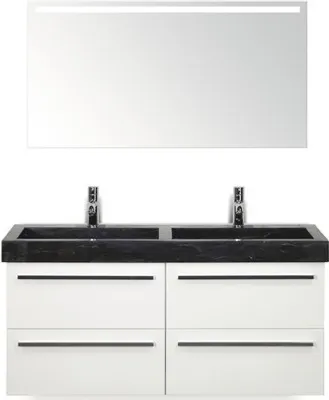 Produktbild von Sanox Badmöbel-Set Seville BxHxT 121 x 170 x 45,5 cm Frontfarbe weiß mit Waschtisch Naturstein schwarz, Waschtischunters
