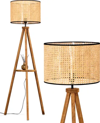 Produktbild von Casalina Stehlampe aus Holz/Wiener Geflecht/Rattan in Natur/Schwarz, Boho-Style