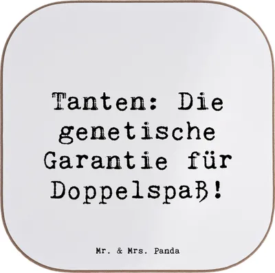 Produktbild von Mr. & Mrs. Panda Tassenuntersetzer Spruch Tanten Doppelspaß - Weiß - Geschenk, Weihnachten, Verwandtschaft, Familie, Untersetzer Glas, Tischuntersetzer, Spaß, Coaster