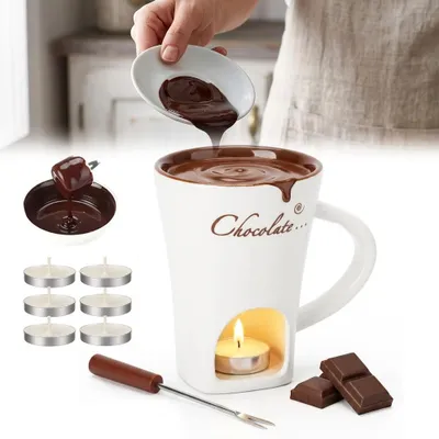 Produktbild von Schokofondue Tasse,Keramik Schokoladenfondue Set,Schokoladen Fondue Becher