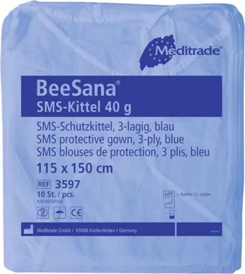 Produktbild von BeeSana SMS-Kittel | 40 g | 50 Schutzkittel | blau | Schutzkleidung