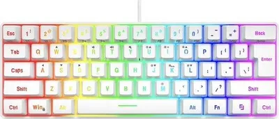 Image de Clavier mécanique ergonomique - format compact 60 % - rétroéclairage RVB réglable - pour le bureau, le télétravail et le gaming - filaire - blanc