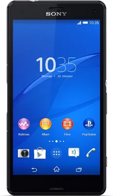 A black Sony Xperia Z3 Compact smartphone displayed front-on with its screen showing the home screen.