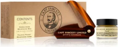Zdjęcie produktu dla Zestaw upominkowy z woskiem i składanym grzebieniem do wąsów Sandalwood