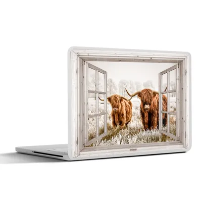 Produktbild von MuchoWow® Laptop Aufkleber Sticker Cover Durchblick - Schottische Highlander - Tiere 40x30 cm - Laptop Dekoration - Selbstklebend