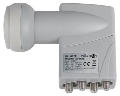 Produktbild von POLYTRON OSP-AP 40, Quad LNB, 11,7 - 12,75 GHz, 9,75 GHz, 10,6 GHz, 950 - 2150 MHz, Hellgrau