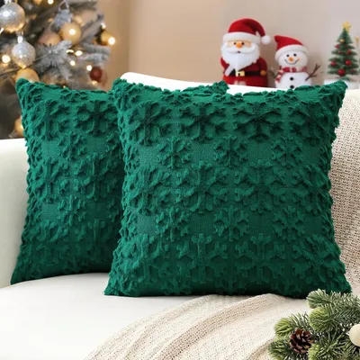 Produktbild von Kissenbezüge Weihnachten 2er Set Plüsch Schneeflocken Grün 45x45cm