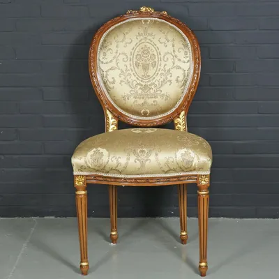 Produktbild von Casa Padrino Barock Esszimmerstuhl Ludwig XV Gold Muster / Hellbraun 55 x 50 x H. 100 cm - Antikstil Möbel