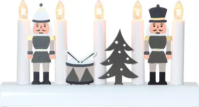 Produktbild von Kerzenleuchter ,Julia' mit Weihnachtsmotiven, 5-flammig, E10 Leuchtmittel, Holz weiß-grün, warmweiß, B 28cm