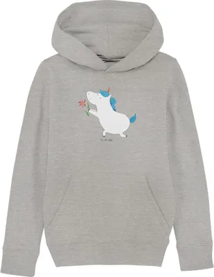 Produktbild von Mr. & Mrs. Panda Kinderpullover Einhorn Blume 12-14 Jahre (152/164) - Heather Grey - Geschenk, Kapuzenpulli, Freund, Heiraten, Freundin, Kapuzenpullover, Liebe, Unicorn