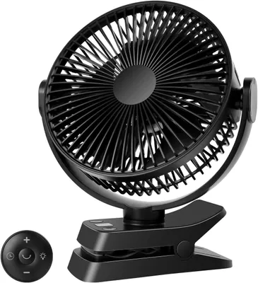 Produktbild von ELZO 12000mAh Camping und Tischventilator, 21 cm USB Ventilator mit LED-Licht, Haken, 360° leise mit Fernbedienung, Clip-Ventilator für Kinderwagen