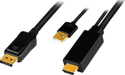 Image de LogiLink Câble HDMI HDMI-A + USB-A - DisplayPort mâle 2,0 m noir