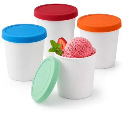 4 Eisbehälter 250 ml mit Silikondeckeln, BPA-frei