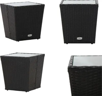 Image de vidaXL Table d'appoint noire 41,5×41,5×43 cm Poly rotin et verre trempé - Table d'appoint - Tables d'appoint - Tables d'extérieur