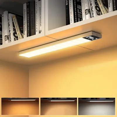 Produktbild von 20cm LED Unterbauleuchte 3 Lichtfarbe Aufladbar Lichtleiste mit Bewegungssensor und Lichtsensor Schranklicht Küchenleuchte
