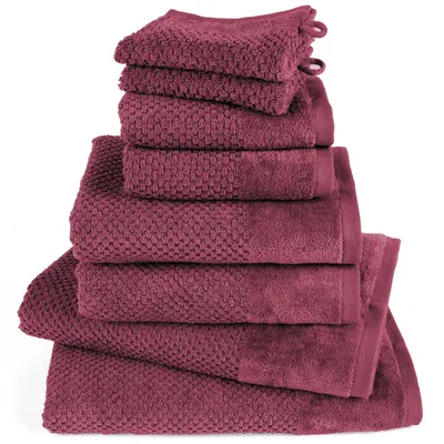 Produktbild von Pure Label 8-TLG Handtücher Set aus Baumwolle - 2x Badetuch 70x140 cm 2x Handtuch 50x100 cm 2x Gästetuch 30x50 cm 2x Waschlappen 16x21 cm, Beere