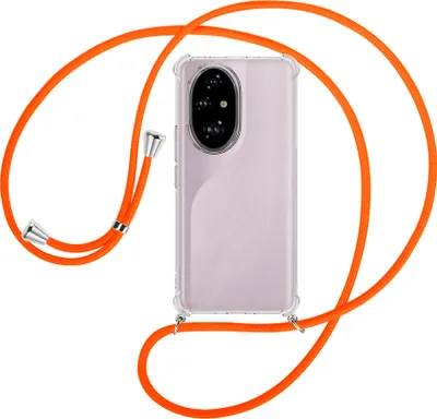 Produktbild von Handykette Backcover-Schutzhülle mit Band (Metall silberfarben) für Realme C67 5G - neonorange