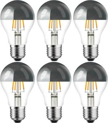 Produktbild von 6 x LED Filament Kopfspiegel Silber Birnenform 8W = 60W E27 extra warmweiß 2200K