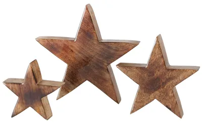 Produktbild von 3tlg Set Deko-Aufsteller Stern Clozzy aus Holz 10-18cm Weihnachts-Deko Advent