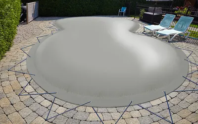 Produktbild von AirDeluxe® Aufblasbare achtform Poolabdeckung (Grau RAL7038, 6,25m x 3,60m) MIT elektr. Luftpumpe, Poolplane aus LKW Plane 680 g/m² (1360g/m²) - stabile Winter Abdeckung