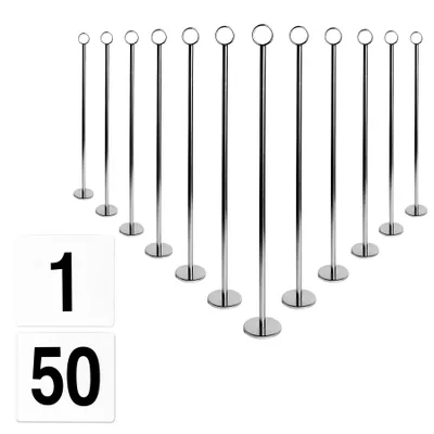 Produktbild von 50x Silbertischnummern mit 46 -cm -Halter - Hochzeitsplatzkartenschild Set, Foto -Menüenname Display, Metallparty -Dekoration - nach Argon -Tabellengeschirr