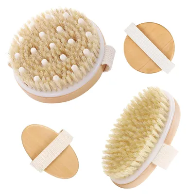 Image de Lot de 2 brosses (une pour le sec et une pour le mouillé), avec poils naturels : brosse de douche, brosse pour le corps à sec, brosse de massage, brosse pour le sec contre le lipœdème et la cellulite, brosse de drainage lymphatique contre la cellulite, brosse exfoliante
