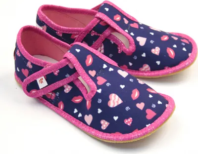 Produktbild von Mädchen Hausschuhe BAREFOOT EF 395 Herzen Blau 33