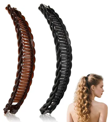 Image de Barrettes en forme de banane, noires et marron – Barrettes décoratives pour cheveux longs (marron et noir)