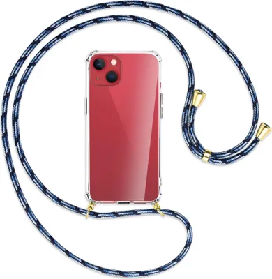 Produktbild von Handykette Backcover-Schutzhülle mit Band (Metall goldfarben) für Apple iPhone 13 mini - Blautöne
