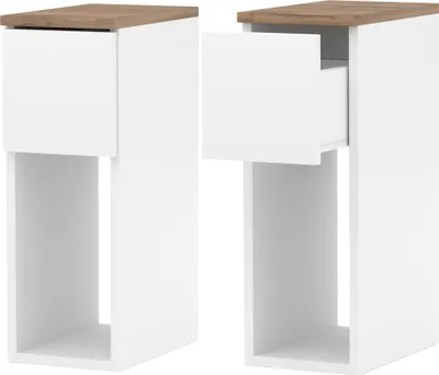 Produktbild von Nachttisch 2er SET 20x55x30cm Nachttischschrank für Schlafzimmer Nachtkommode mit Schubladen Beistellschrank Schlafzimmer Nachttisch Weiß Eichenplatte