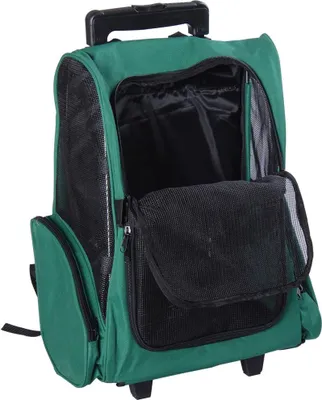 Produktbild von PawHut 2-in-1-Rucksack oder Reisewagen für Hunde und Katzen mit 2 Rädern, ausziehbarem Aluminiumgriff und Taschen, 42 x 25 x 55 cm, Grün