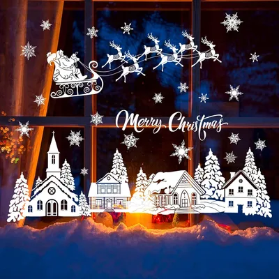 Produktbild von Fensterbilder Weihnachten Rentier und Weihnachtsmann Fensteraufkleber