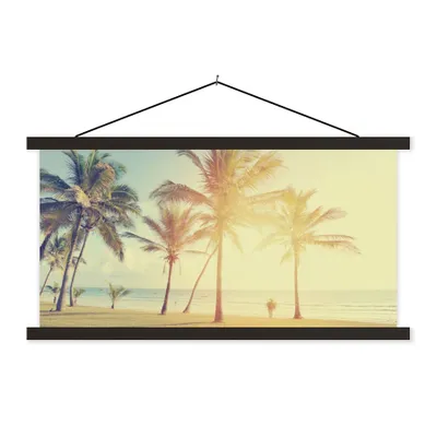 Produktbild von MuchoWow® Textilposter Meer - Palme - Sommer - Sonne - Strand 90x45 cm mit schwarzem Rahmen - Klemmleisten