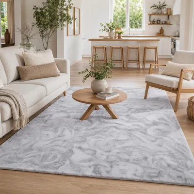 Produktbild von Luxus Super Soft Fellteppich Plush Hellgrau, Größe:160x230 cm, KI-generiertes Bild