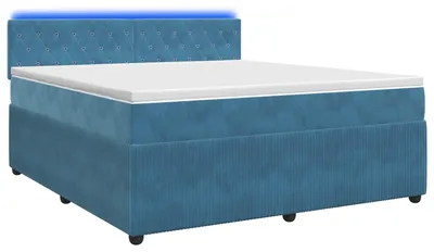 Obrázok produktu pre Boxspringová posteľ s matracom a čelom, modrá, 140 x 190 cm, zamat