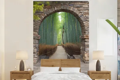 Produktbild von MuchoWow® Fototapete für Wohnzimmer oder Schlafzimmer Wandtapete Vinyl Motivtapete Bambus - Japanisch - Durchsichtig - Wald - 195x300 cm - Das Hintergrundbild