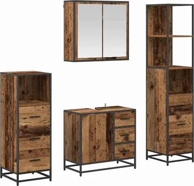 Produktbild von vidaXL Badezimmermöbel-Set mit Schubladen 4 pcs Altholz Holzwerkstoff