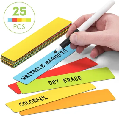 Produktbild von 2DOBOARD Magnetstreifen beschreibbar - 15 cm x 2,5 cm Bunt - 25 Stück - Magnet etiketten für Whiteboard und Kühlschränke